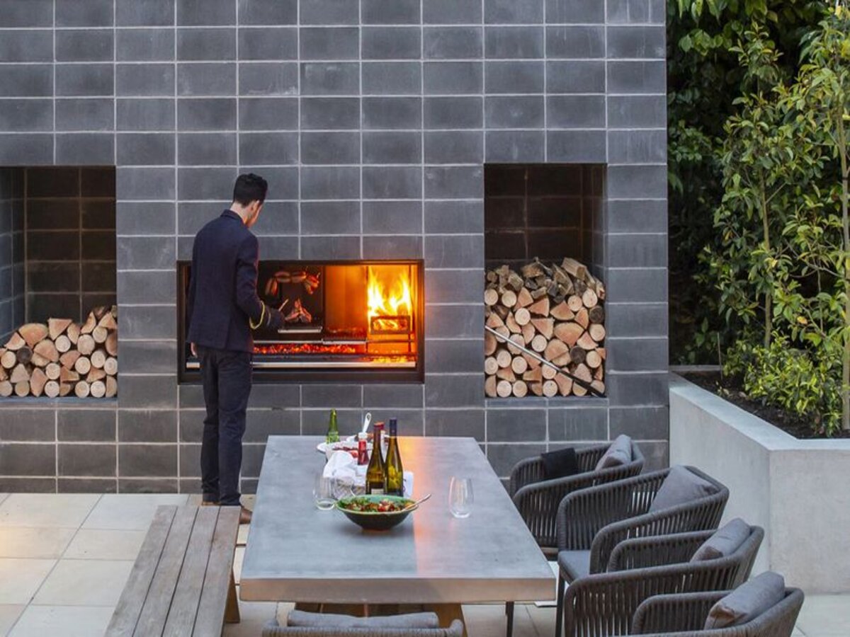 outdoor fireplace and fire pit