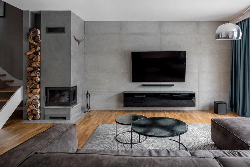 Stylish Living Room Concrete Walls
