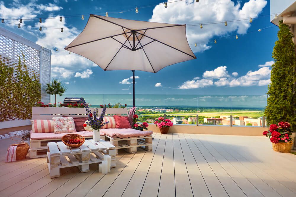 umbrellas on rooftop terrace