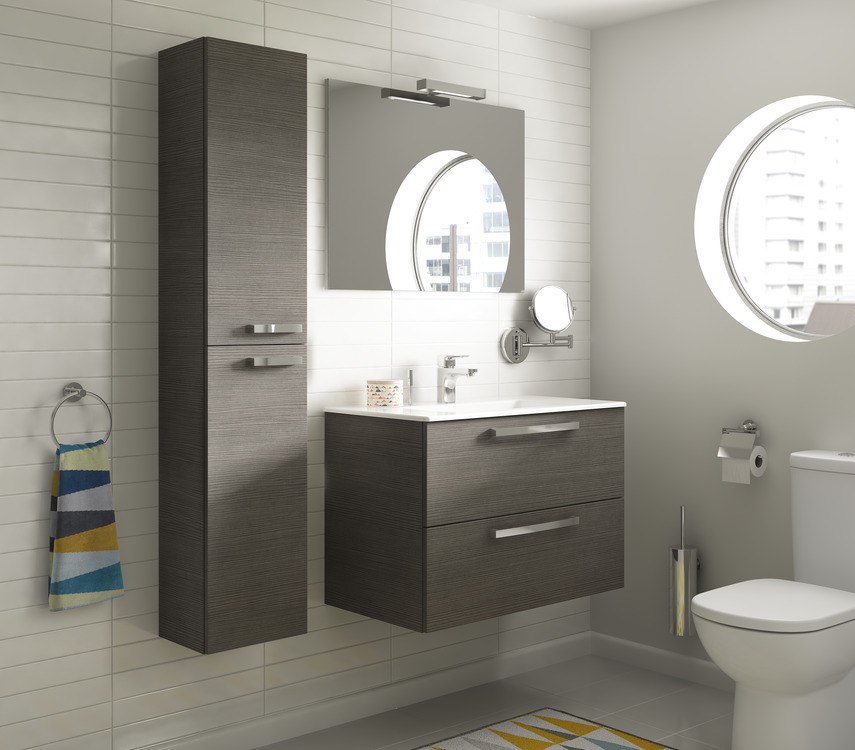 small bathroom with wall-mounted furniture
