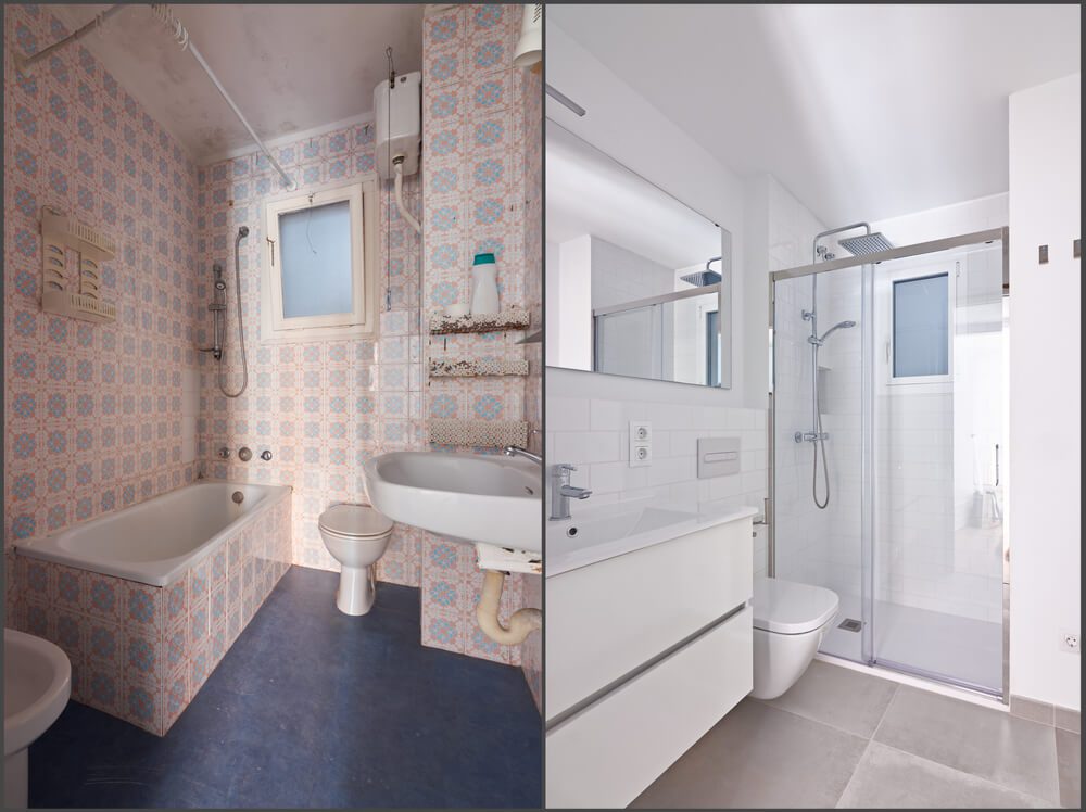 before and after modern bathroom renovation