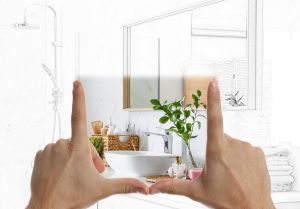 frame gesture in bathroom renovation drawing and photo