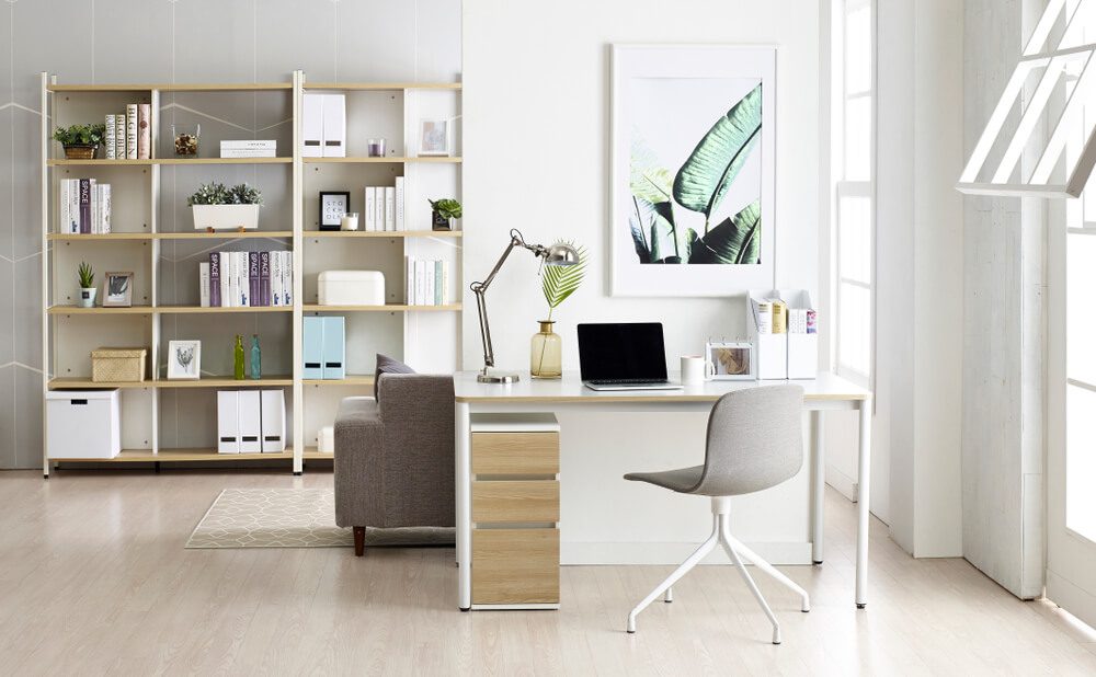 white and airy study area