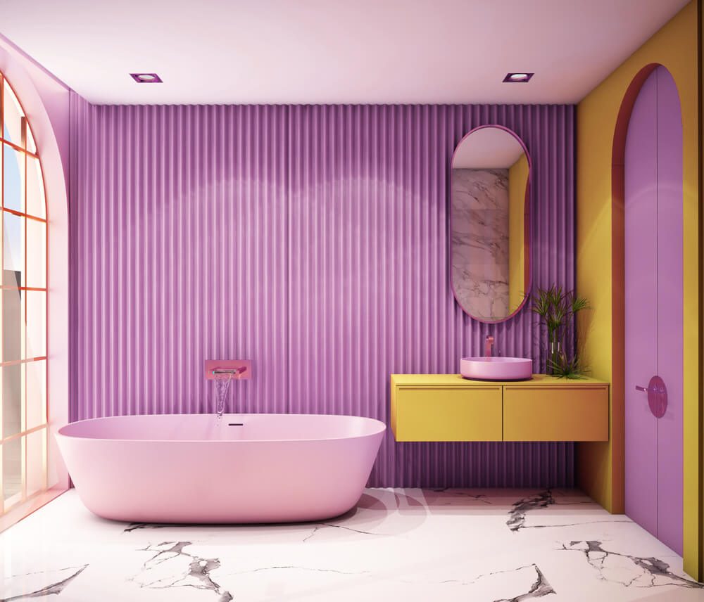 purple and canary contemporary bathroom design