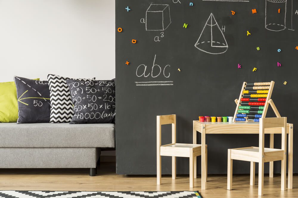 study room design with chalkboard
