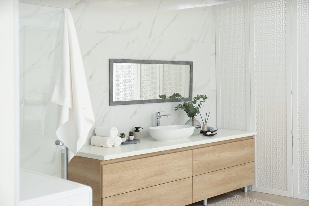 modern bathroom quartz benchtop