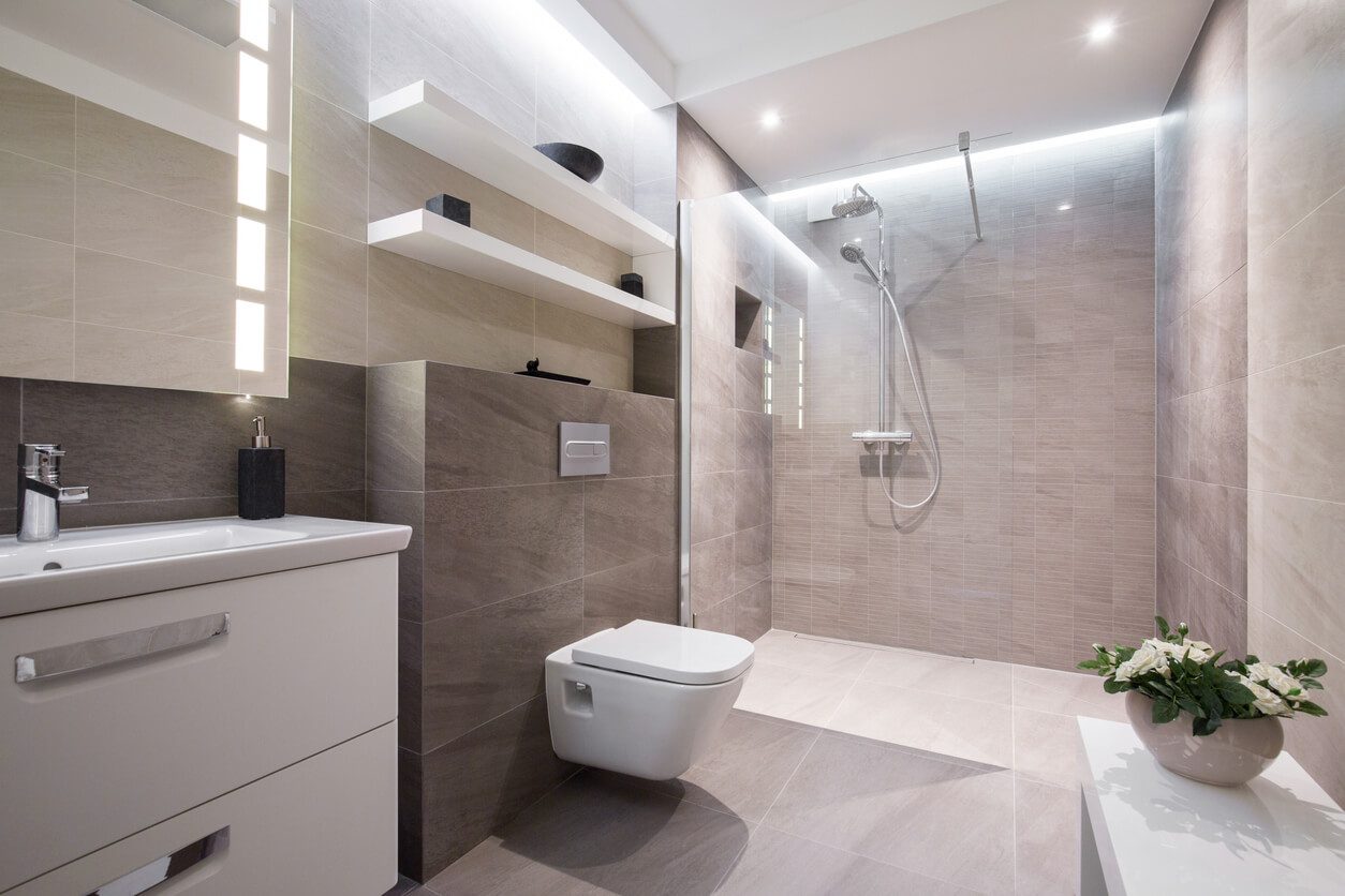 modern bathroom with wall hung toilet