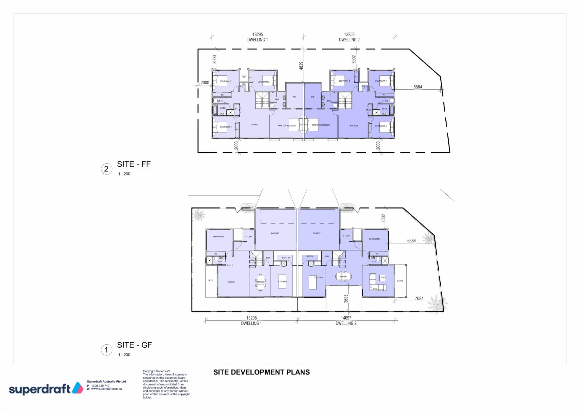Australian house plan of a symmetrical duplex house
