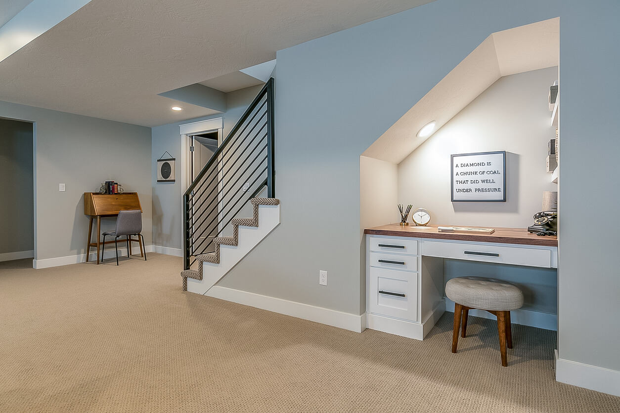 study nook under the stairs for a home renovation idea