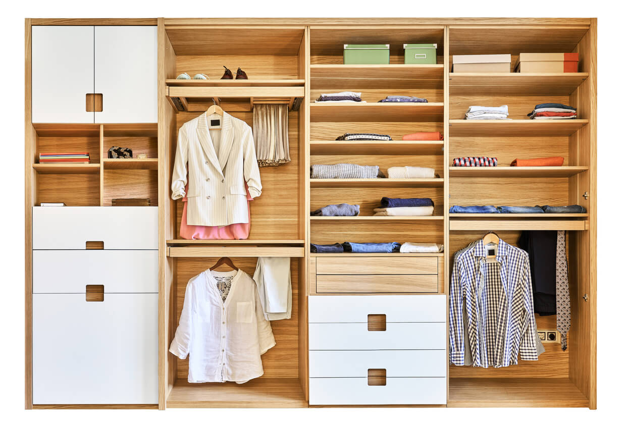 walk in wardrobe with maximised storage space