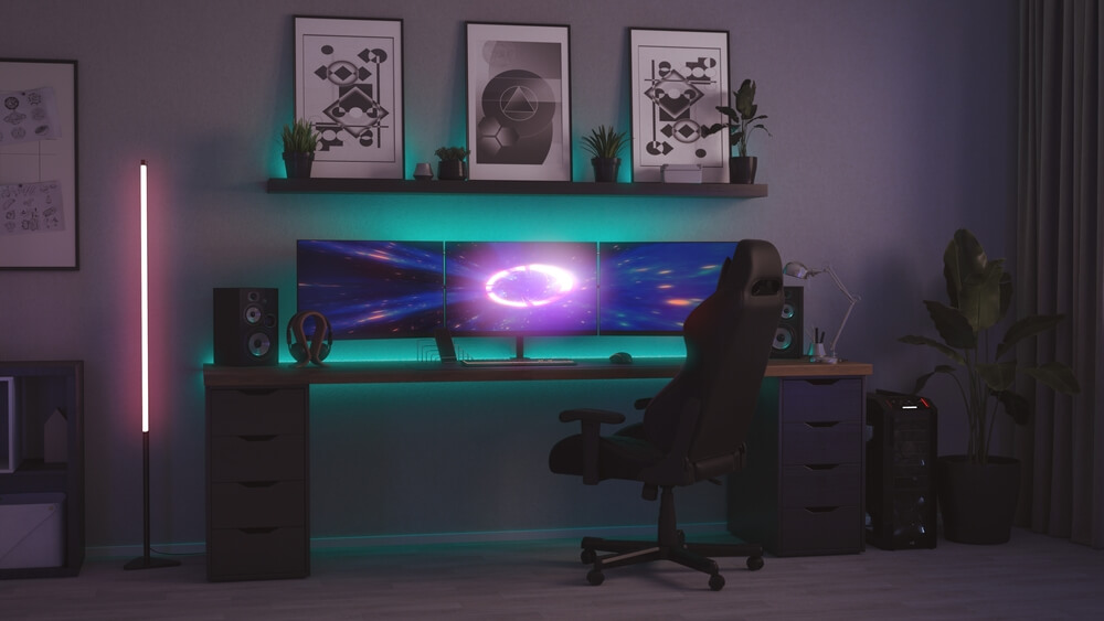 gaming setup in bedroom